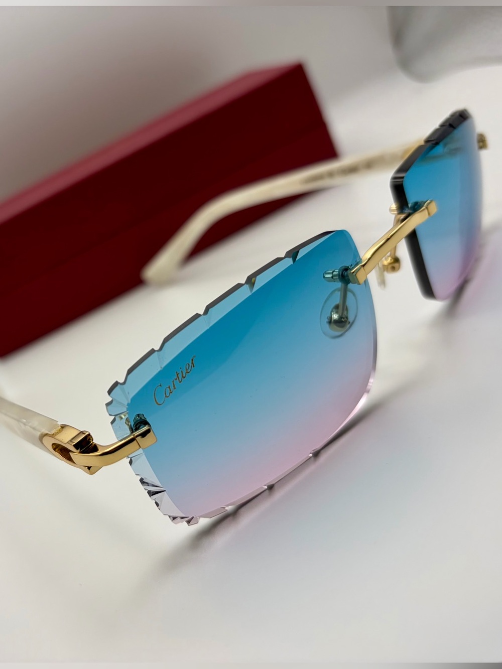 Cartier Gradient Rimless Sunglasses in Blue and Pink with Gold Hardware